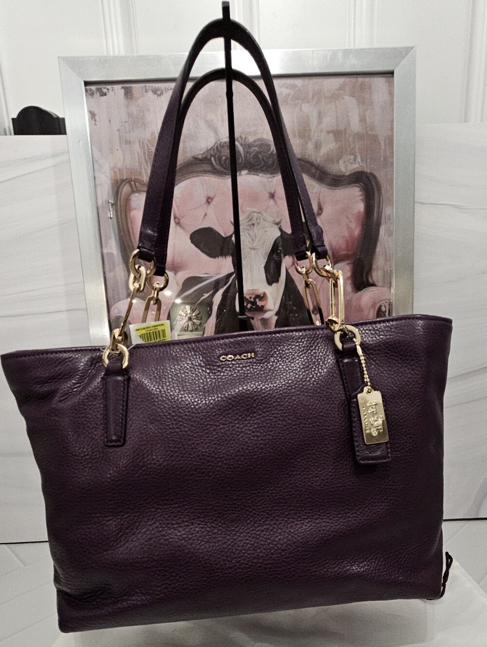 NWT Coach Madison Leather East West Tote Purple Plum Gold 26769